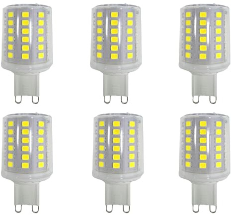 Jiotouhu LED-Lampe G9 9W, flimmerfrei, 68-LED 900 lm, nicht dimmbar, Glühbirne Äquivalenz 90W, kaltweiß 6 500 K, 6 Stück