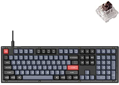 Keychron V6 Wired Custom Mechanical Keyboard, Full-Size QMK/VIA Programmable Macro with Hot-swappable Keychron K Pro Brown Switch Compatible with Mac Windows Linux (Frosted Black-Translucent)