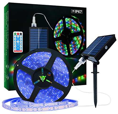Lumtang Strisce LED Solari Esterni, 10m 560 LED Striscia LED IP67 Impermeabile, Luci LED Blu con Telecomando, Illuminazione a 8 Modalità 2835 Luci a Corda SMD