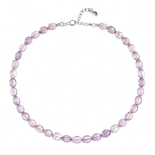 ELEDORO Pink Amethyst Edelsteinkette Damen mit 925 Silberverschluss | Kleine deutsche Schmuckmarke ELEDORO: handgefertigte Pink Amethyst-Kette, 45+5 cm, 9×7–13×9 mm, 925 Silber rhodiniert
