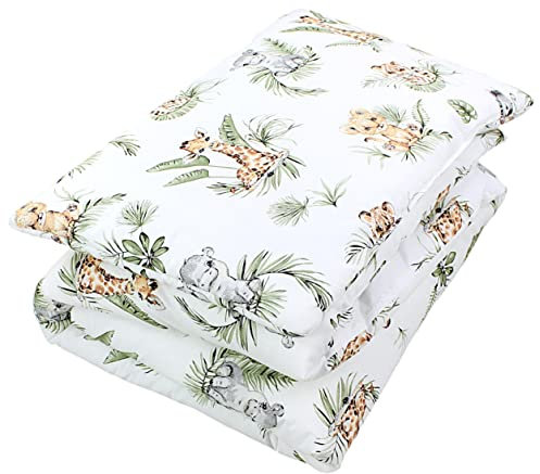 TupTam Juego de Edredón Infantil con Dibujos para Toda la Temporada Nórdica Almohada Plana 2pcs., Safari/León/Marrón/Hojas/Verde, 135x100 cm
