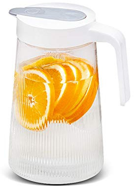 EVSER Iced Tea Jug Brocca di Vetro for la casa con Coperchio a Push-Type in Vetro teiera Grande Diametro Facile da Cancellare for Il Succo di Latte Bevanda tea-tea-1300ml Juice Pitcher