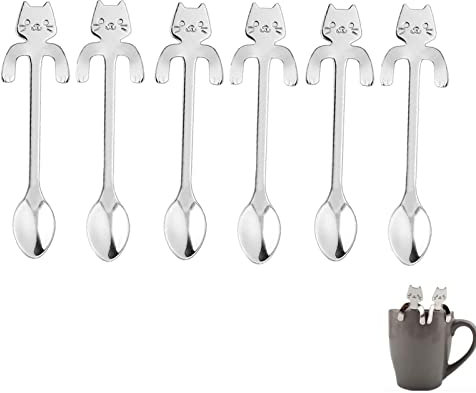 Cuillères à Café en Forme de Chat, Lot de 6 Cuillères Inox pour Chaton