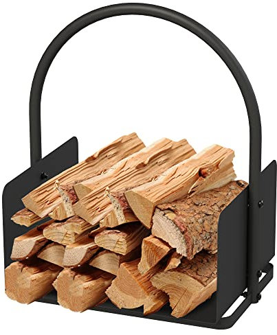 AMOS Metal Fireplace Log Holder Cradle Basket With Handle For Wood Coal Kindling Indoor Outdoor Black