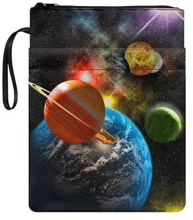 Jndtueit Planet Galaxy Notebook-Einband, Universum-Buchschutz, waschbarer Stoff für Erwachsene, bunte Sternenhimmel, stilvolle Einband, Reißverschluss