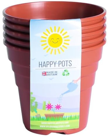 Happy Pots – 10 cm glänzendes Terrakotta – 5er-Pack hochwertige Blumentöpfe aus Kunststoff – recycelbare Blumentöpfe für die Innen- und Außendekoration im Garten – rund, robust, UV-beständig