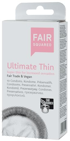 FAIR SQUARED Ultimate Thin Kondome 53 mm 10 Stück – Ultradünnes Kondom - 10er Kondome ultra dünn aus fair gehandeltem Naturkautschuk – Kondom gefühlsecht hauchzart