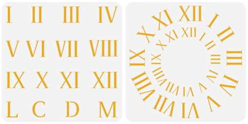 FINGERINSPIRE Plantilla de Pintura Con Números Romanos 30 x 30 cm, Reutilizable, Con Números de Esfera de Reloj y Símbolos Numéricos, de Plástico Para Pintar en Pared
