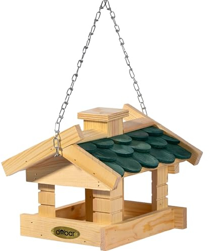 dobar® Green Label Vogelhaus Thule mit Schindeldach - Vogelfutterstation zum Aufhängen - Wildvogelfutterplatz - 21 x 19 x 17 cm - Kiefer Bitumen