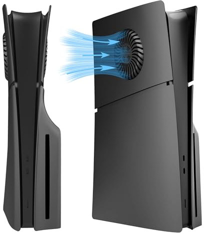 DOBEWINGDELOU Faceplate per PS5 Slim Disc Edition con prese d'aria e filtro antipolvere, pannelli di copertura per console Face Plate ABS antipolvere di ricambio laterale accessori custodia nera