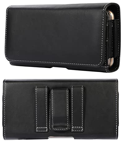 Sacoche Ceinture Cuir pour Téléphone Portable, Etui de Ceinture pour Smartphone Noir, Petit Horizontal Ceinture Clip Sacoche Universel Sac Banane Housse de Transport Voyage Poche avec Porte-Cartes