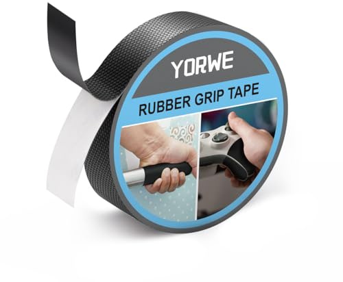 Yorwe Rubber Grip Tape, Ultra-Thin Strong Adhesive Anti-Slip Waterproof Heat Resistant Wear-Resistant Cushion Pad, Making Handles or Contact Surfaces Safer, with Grip and Comfort (Black, 1In x 10Ft)