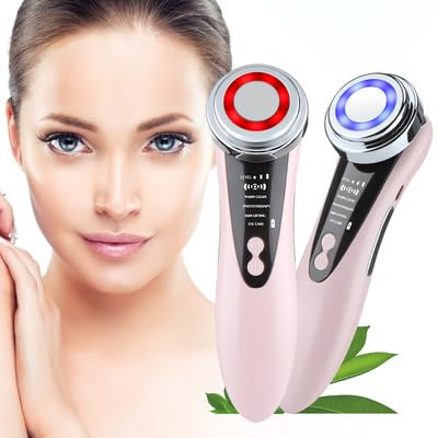 Masajeador Facial Frío y Calor con Luz LED Roja y Azul – Antiarrugas, Reafirmante y Limpieza Profunda con Ultrasonido y Radiofrecuencia
