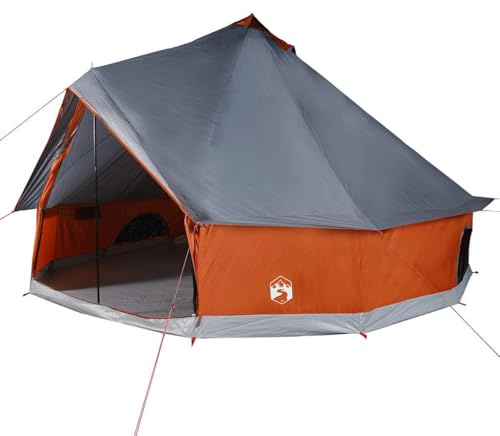 vidaXL Family Tent Tipi, 6-Person Camping Tent for Family in Traveling Beach Hiking Fishing, Lightweight Dome Tent, Grey and Orange Waterproof