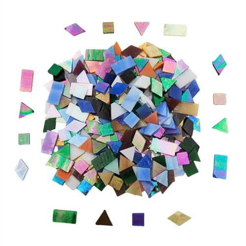 200 g schillernde Glas-Mosaikfliesen, 270 Stück, 4 Formen, gemischte Buntglasstücke, Zubehör für Mosais, quadratisch/dreieckig/rechteckig/Rauten (gemischte Farben)