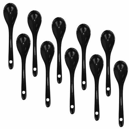 Lotatheta 10 pcs Black Porcelain Egg Spoons Ceramic Spoons 4.7 inch Coffee Dessert Yogurt Tea Milky Tea