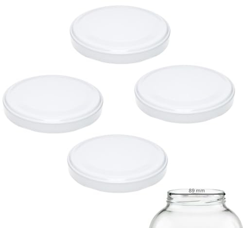 mikken 4 Deckel TO 100/10,3 cm für Einmachgläser Twist-Off Ersatzdeckel Schraubdeckel für grosse Gläser Farbe weiß