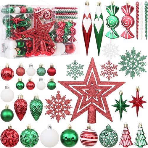 Sea Team, set di 130 palline natalizie infrangibili assortite, palline decorative, pendenti, decorazioni con stella per l'albero di Natale, corona, ghirlanda (ELF)