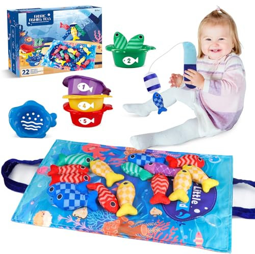 Fozcmisw Jouet de Pêche Montessori pour Bébé - Jeux Peche a la Ligne Educatif - Cadeau 6 Mois-3 Ans Fille Garçon