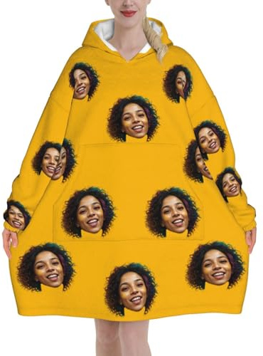 ＨＡＯＡＮＧＺＨＥ Manta con Manga Ahorra, Personalización Bata con Mangas, Foto de Cara Personalizada, Ahorra en Costos de Calefacción, con Bolsillos, Talla Única