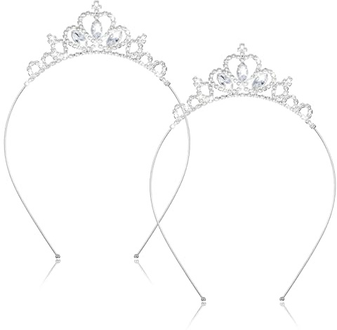 TIESOME 2 stycken prinsesskronor, flickor strass krona, krona flicka, silver prinsessa krona tiara strass pannband för kvinnor flickor bröllop födelsedagsfest, L