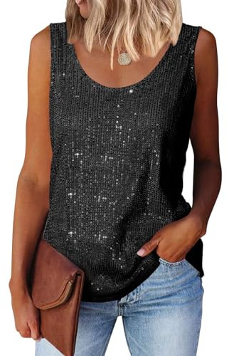 Suncife Top da Donna Senza Maniche con Paillettes Top Scintillanti, Nero, S