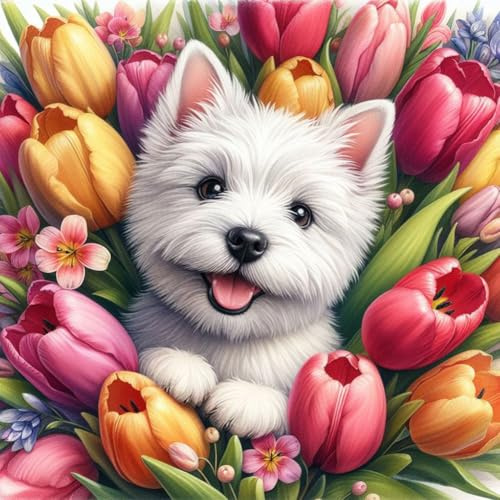 Acudotr Hund Diamond Art Erwachsene Set, DIY Wohndekoration 30x30cm | 5D DIY Diamantmalerei Sets, Runde Vollbohrer, Einfach für Anfänger, Vollständiges Zubehörset, Geeignet als Geschenk