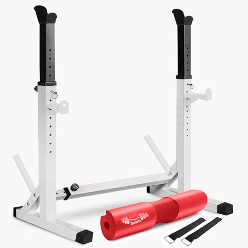 FK Sports Adjustable Squat Rack With Barbell Pad Multi-Function Barbell Rack Height Strength Training Dip Station, Fitness Power Rack Weight Bench Support for Home Gym Maximum Load Capacity 250kg