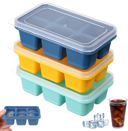 3 Stück Große Eiswürfelform Eiswürfelbehälter mit Deckel Eiswürfelform Silikon Stapelbar und Spülmaschinenfest für Cocktails Whisky Wein Obst Fruchtpürees Eiscreme Eistee