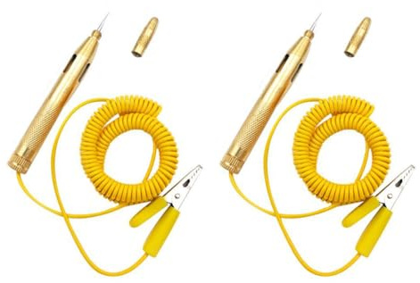 Spannungsprüfer, 2 Stk, Stromkreistester Stift, Durchgangsprüfer Auto Spannungsprüfer mit Prüflampe, Stromprüfer KFZ Spannungstester mit Krokodilklemme für Autos und Motorrädern, Gold, 6-12-24V