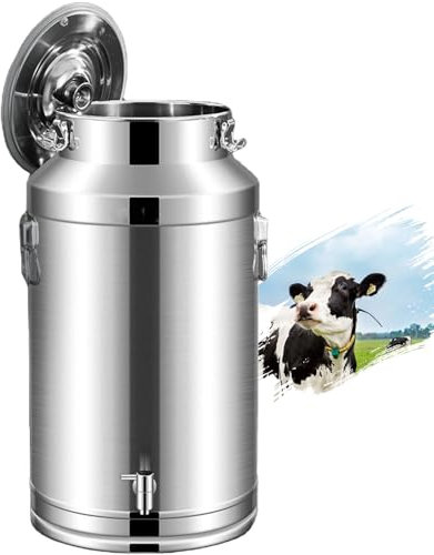 Adima 5L/9L/14L/18L Stainless Milk Bucket Milk Cans Milk Pail with Silicone Sealed Lid Heavy Duty Milk Jug with Faucet for Liquid Storage and Transport,5L