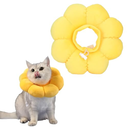 XIELBIS Cat Recovery Collar, Soft Cone Collar, Cute Sunflower Design, Adjustable for Cats, Dogs & Rabbits - Quicker Healing Post-Surgery