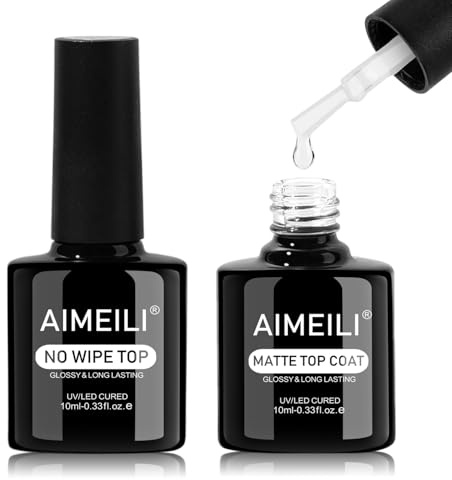 AIMEILI Top Coat Semipermanente Capa Superior Esmalte Semipermanente de Uñas Brillo y Mate No Wipe Top Coat UV LED Soak Off Uñas De Gel Set 2x10ml