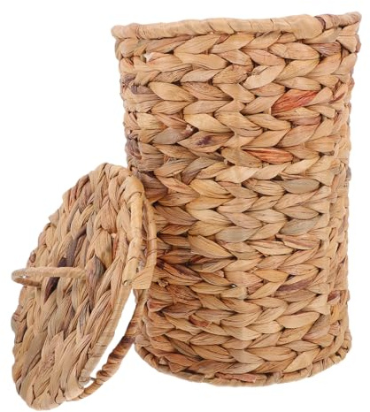 Garneck Poubelle Osier Tressé avec Couvercle Panier Décoratif Portable pour Chambre Salle de Bain ou Bureau Design et Robuste Rangement Polyvalent et Fonctionnel