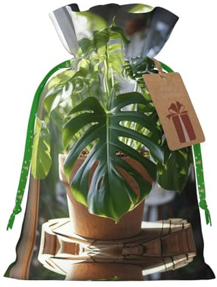 Monstera Deliciosa Banana Palm Print Small Drawstring Pouch For Gifts,Reusable Gift Bag,For Holiday And Party Presents