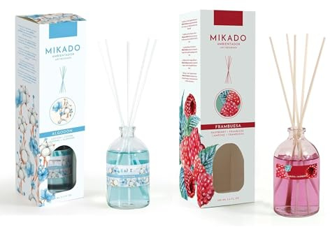PCMOVILES Mikado Ambientador ALGODON Y FRAMBUESA 100 ml – Pack de 2 Unidades – Aroma Fresco y Natural – Difusor de Varillas para Casa, Oficina y Armario