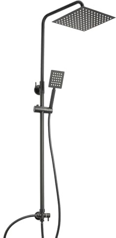 Trintion Regenduschsystem, 1 Stück, 25 cm Doppelkopf-Handbrause, Schwarz | 25 cm Doppelduschsystem mit verstellbarem Kopf- und Handbrausekopf, Wandhalterung und Schlauch. Modernes schwarzes Design