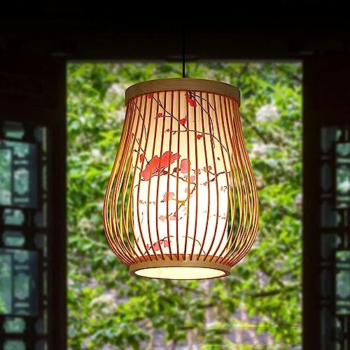 Lámpara colgante de mimbre estilo chino Pantalla lámpara 1 paquete pergamino jaula cesta tejida Luz entrada rústico Lámparas hechas a mano,luces colgantes