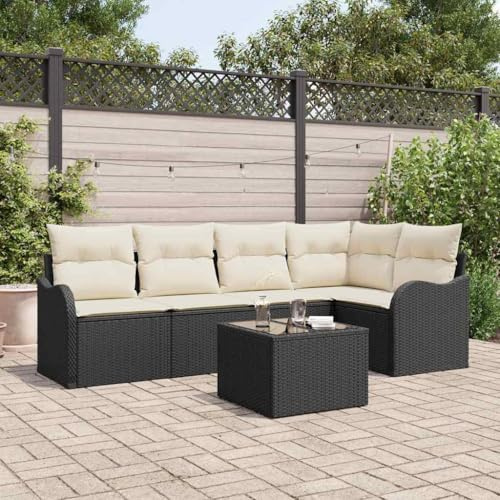 QJBSAVVA Gartenmöbel Set 6-Teilig Braun 257x257 cm Poly Rattan Lounge Sofa Eckbank mit Tisch Outdoor Sitzgruppe für Balkon Terrasse Garten