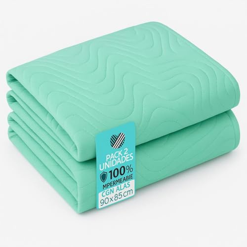 ALKI TEXTILE - x2 PACK - Set di 2 Traversa con ali laterali Impermeabile Lavabile Riutilizzabile 90 x 85 cm a 4 strati - Traverse Assorbenti per Letto per Adulti - Ideale anche per Bambini e Animali