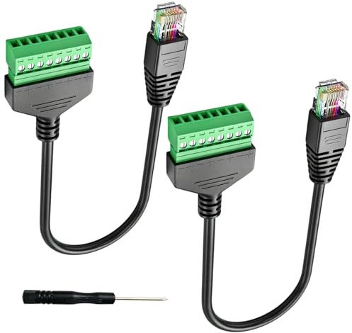 2 Stück RJ45 Stecker auf 8 Pins Schraubklemmenblock Adapter | 8 Pin RJ45 Schraubklemmenadapter, RJ45-Stecker auf 8Pin Ethernet-Anschluss für Cat7 Cat6 Cat5 Ethernet Extender CCTV
