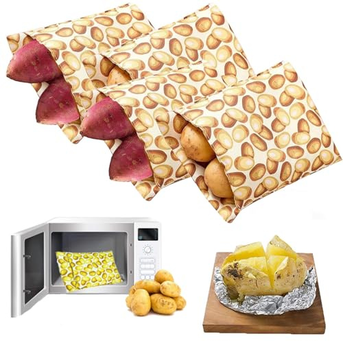 HSYTEK 4 stycken potatispåse mikrovågsugnspåse, potatiskokare mikrovågsugn potatispåsar, återanvändbara matlagningspåsar, köksväska för fluffig potatis, hälsosamma snacks och snabb (gul)