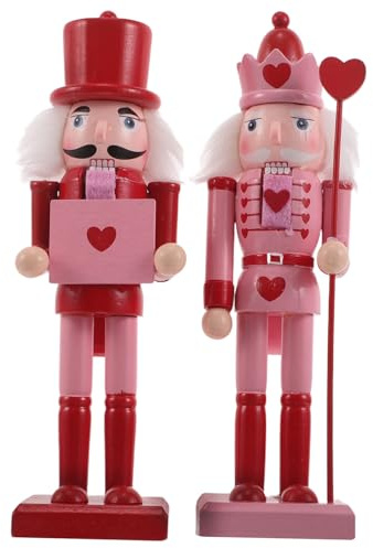 CONGARTENO 25Cm Wooden Nutcracker Valentine’S Day Table Decor Set with Pink Heart – Holiday Desktop Ornament for Office and Mantel Seasonal Display