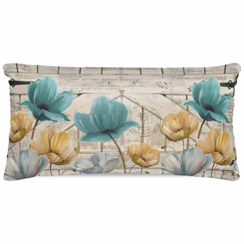 Watercolor Flowers Satin Pillowcase for Hair and Skin with Zipper, Soft Breathable Cooling Silk Pillow Cases, Vintage Tulips Floral Barn Doors Wood Grain Throw Pillow Covers King Size 20x40