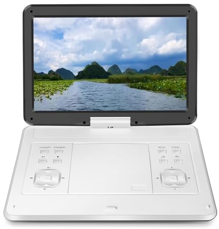 MKHQST Portable DVD HD Rotatable Screen 25 Inch DVD CD Player Super Slim Game Built-in Battery Home Portable Moving 3D Disc Video Machine Speaker TV Long standby time(White)