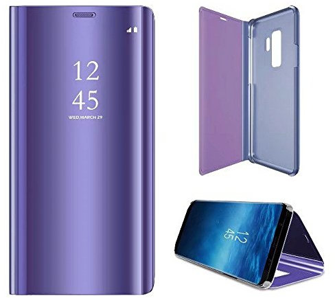 2ndSpring Schutzhülle für Samsung Galaxy S9, Flip-Case, Spiegel-Schutzhülle, Hartschale, Polycarbonat, Kunststoff, halbtransparent, Standing View Cover Schutzhülle für Galaxy S9, Violett