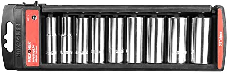 MAXPOWER 3/8-Inch Drive Deep Socket Set, SAE/Inch, 9 Pieces, 6 Point Socket Set, 3/8, 7/16, 1/2, 9/16, 5/8, 11/16, 3/4, 13/16, 7/8
