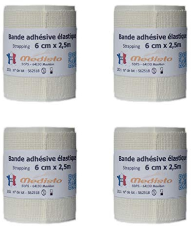 Medisto Bande Adhésive Elastique/Bande de Strapping/Bandage Sport/Pansements 6cm x 2.5m Lot de 4.