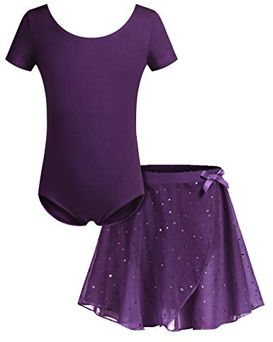 Bricnat Mädchen Ballettkleidung Baumwolle mit Chiffonrock Tütü | Zweiteiliges Tanzoutfit mit Balletttrikot und Chiffonrock für Ballett Gymnastik Training und Auftritte