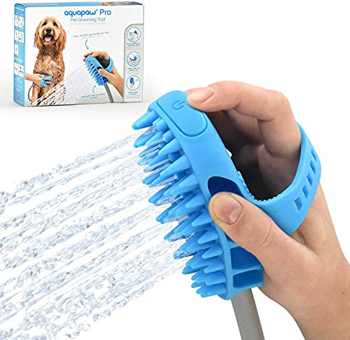 Aquapaw 4 in 1 Hundebadbürste Pro zum Waschen, Schrubben, Massieren und Pflegen von Hunden einfache Dusche und Sprühvorrichtung für Haustiere im Innen- und Außenbereich | 8-Fuß-Schlauch | Blau